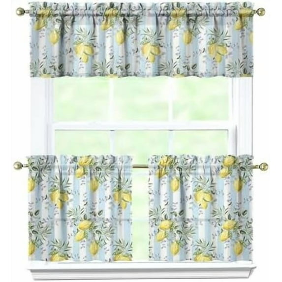 Lemon Kitchen Curtains Valances and Tiers Set for Windows, Vintage Bathroom Window Curtain Valance 3 Piece Sets,Kitchen Decor for Living Room,54"x 24"