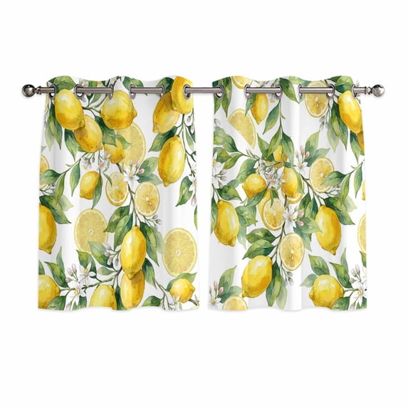 Lemon Kitchen Curtains Window Panels, Yellow Fruits Summer Watercolor Botanical Leaf Plant Insulated Window Treatment Curtain, Grommet Curtains for Bedroom/Living Room/Bathroom, 2 Piece 52"Wx45"L