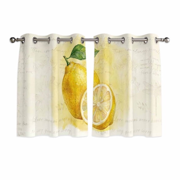 Lemon Kitchen Curtains Window Panels, Yellow Summer Botanical Watercolor Modern Art Insulated Window Treatment Curtain, Grommet Curtains for Bedroom/Living Room/Bathroom, 2 Piece 42"Wx54"L