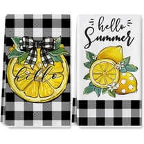 Lemon Kitchen Dish Towel 18 x 26 Inch Buffalo Plaids Summer Dishcloth Watercolor Farmhouse Lemon Decorative Hand Drying Tea Towel for Holiday Kitchen Cooking Baking Cleaning, 2Pcs