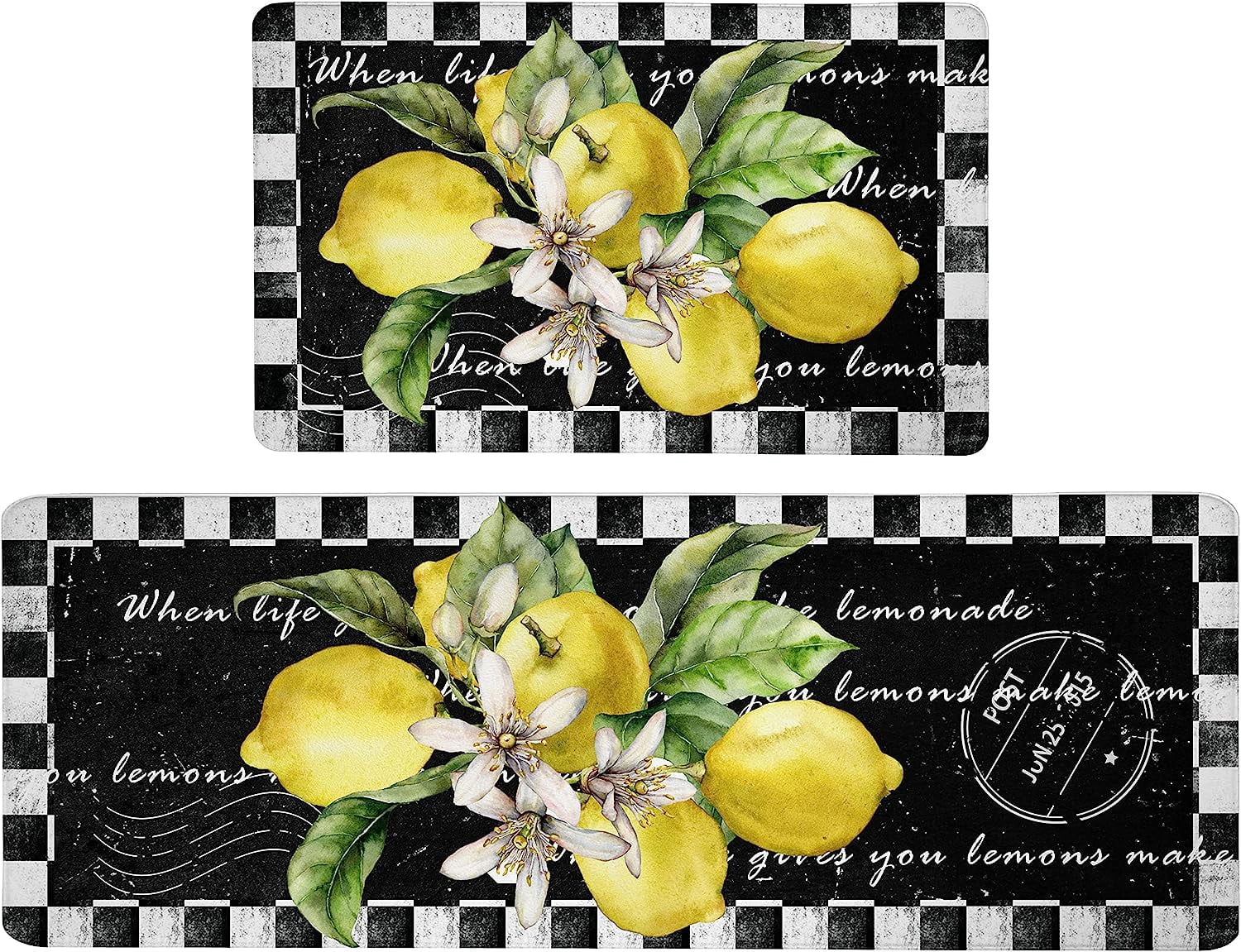Lemon Kitchen Mat Set of 2 Anti Fatigue Kitchen Rugs Black and White