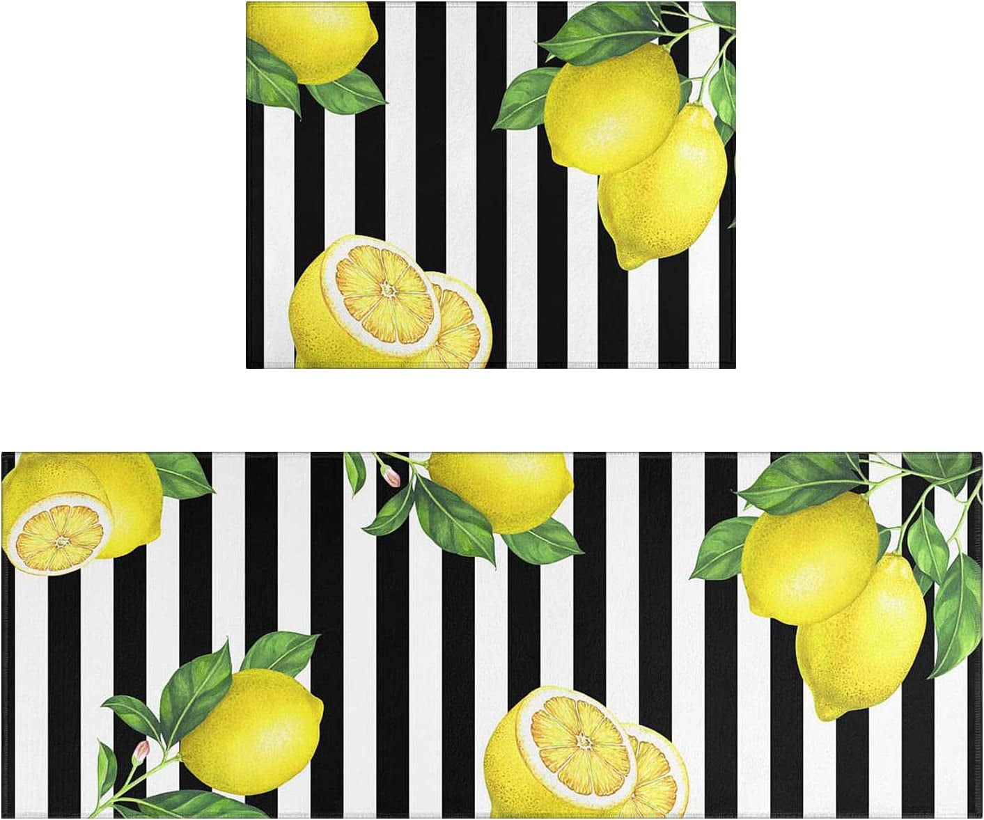 Lemon Kitchen Mat Set of 2 Piece NonSlip Rubber Backing Washable Kitchen Rugs and Mats for
