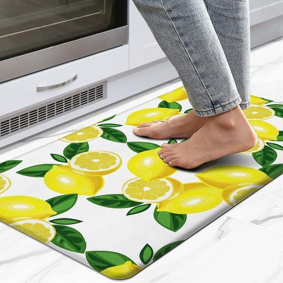 Lemon Kitchen Mats, Kitchen mats for Floor, Anti Fatigue Mats for Kitchen Floor Cushioned, Non Skid Washable Memory Foam Kitchen Rug and Mats for Bedroom, Office, Sink, Laundry 17.3 * 29''''