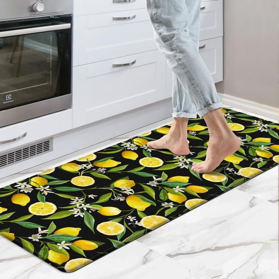Lemon Kitchen Mats, Kitchen mats for Floor, Anti Fatigue Mats for Kitchen Floor Cushioned, Non Slip Waterproof Standing Mat for Sink, Kitchen, Laundry Room 17.3 * 47 Inches