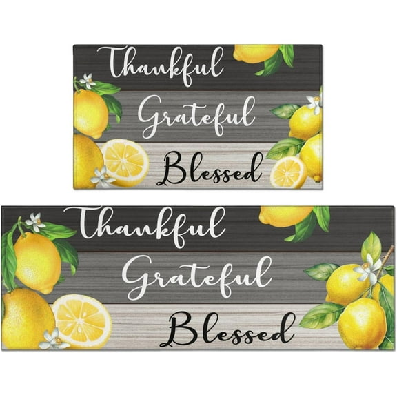 Lemon Kitchen Mats for Floor Kitchen Rugs Sets of 2 Non Slip Washable Lemon Kitchen Rugs Anti Fatigue 47x17 Inch and 30x17