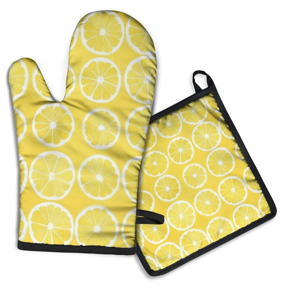 Lemon Kitchen Oven Mitt and Pot Holder Sets 2 Pcs for Baking, Cooking and Grilling, Heat Resistant Up To 392 °F