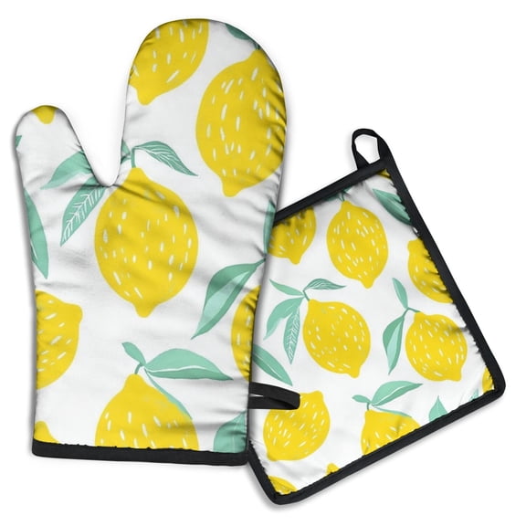 Lemon Kitchen Oven Mitt and Pot Holder Sets 2 Pcs for Baking, Cooking and Grilling, Heat Resistant Up To 392 °F