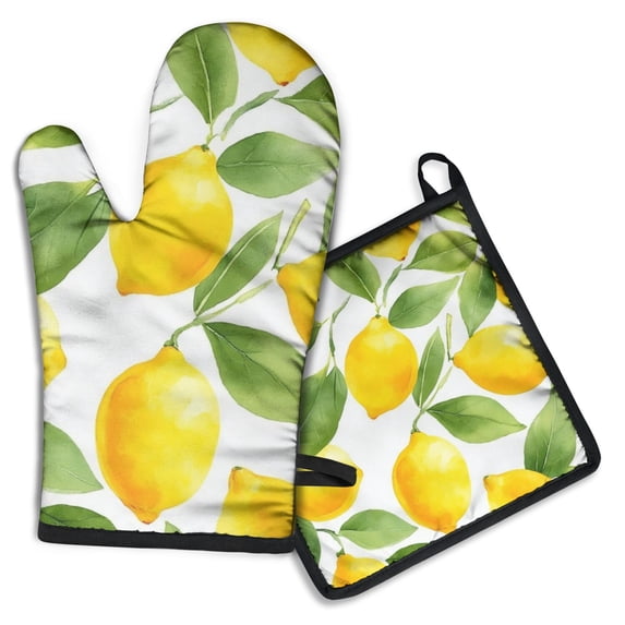 Lemon Kitchen Oven Mitt and Pot Holder Sets 2 Pcs for Baking, Cooking and Grilling, Heat Resistant Up To 392 °F