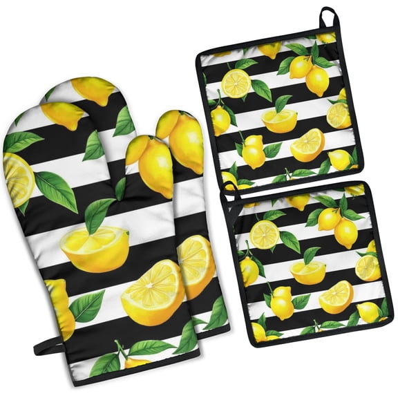 Lemon Kitchen Oven Mitt and Pot Holder Sets 4 Pcs for Baking, Cooking and Grilling, Heat Resistant Up To 392 °F