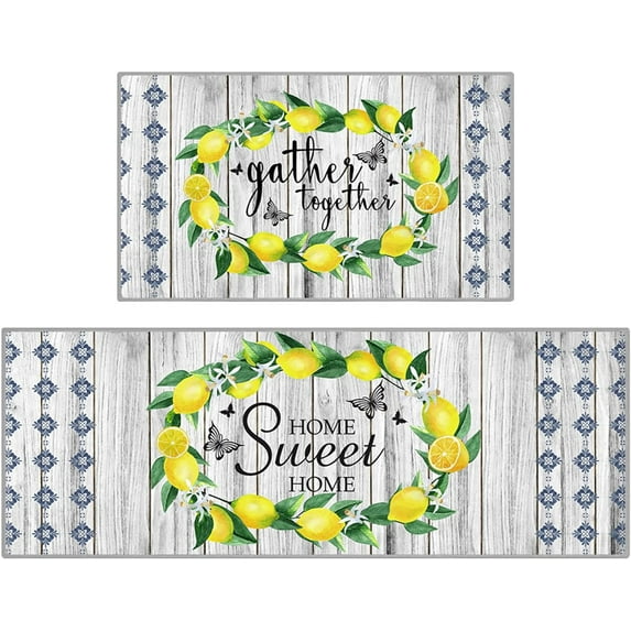 Lemon Kitchen Rug 2 Piece Set, Farmhouse Butterfly Kitchen Rugs and Mats Non Skid Washable for Floor Anti Fatigue Lemon Decor Kitchen Mat 17"x47"+17"x30"