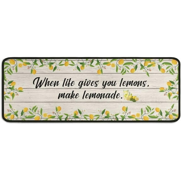 Lemon Kitchen Rug Decor Set of 2, Washable Microfiber Running Rugs Lemon Decoration Mats 17"x 47" + 17"x 23"(Crescent Grey)