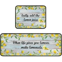 Lemon Kitchen Rug Decor Set of 2, Washable Microfiber Running Rugs Lemon Decoration Mats 17"x 47" 17"x 23" (Light Blue)