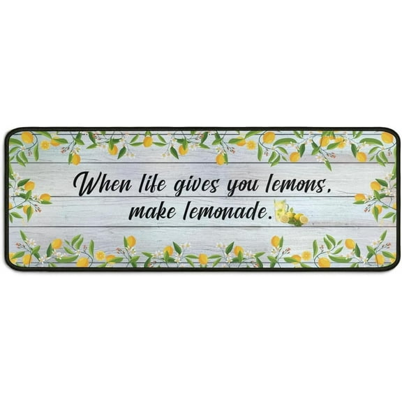 Lemon Kitchen Rug Decor Set of 2, Washable Microfiber Running Rugs Lemon Decoration Mats 17"x 47" + 17"x 23" (Light Blue)