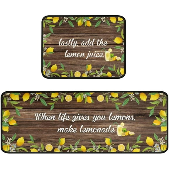 Lemon Kitchen Rug Decor Set of 2, Washable Microfiber Running Rugs Lemon Decoration Mats 17"x 47" + 17"x 30"