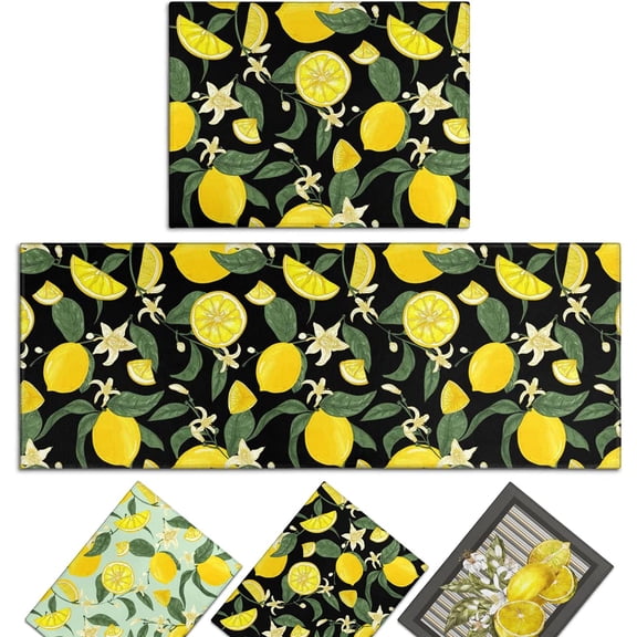 Lemon Kitchen Rug Lemon Kitchen Mat Lemon Rug Lemon Rugs for Kitchen Rug Black Kitchen Rustic Rugs Decorations Non-Slip Floor Mat Doormat Runner Rug for Kitchen, Laundry, Living Room, Front Door