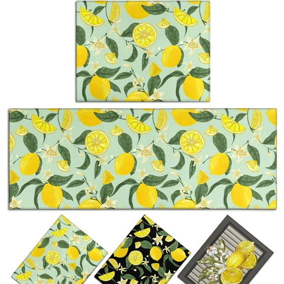 Lemon Kitchen Rug Lemon Kitchen Mat Lemon Rug Lemon Rugs for Kitchen Rug Kitchen Blue Green Rustic Rugs Decorations Non-Slip Floor Mat Doormat Runner Rug for Kitchen, Laundry, Living Room, Front Door