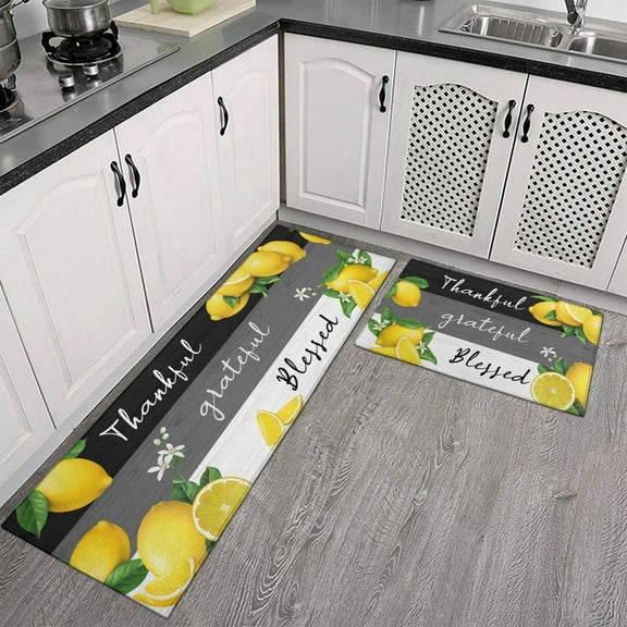 Lemon Kitchen Rug Set,Farmhouse Kitchen Rugs Fruit Runner Rugs with Rubber Backing,Throw Rugs Washable for Kitchen Sink,Laundry Room,Spring&Summer Rug,Lemon Kitchen Decor
