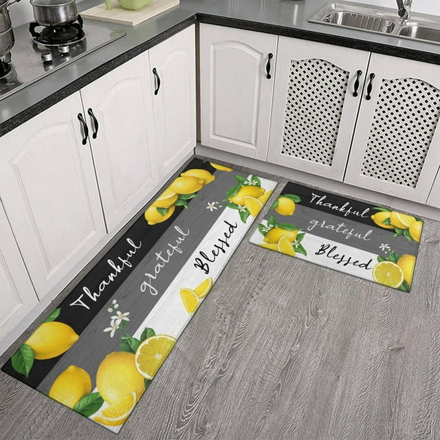 Lemon Kitchen Rug Set,Farmhouse Kitchen Rugs Fruit Runner Rugs with