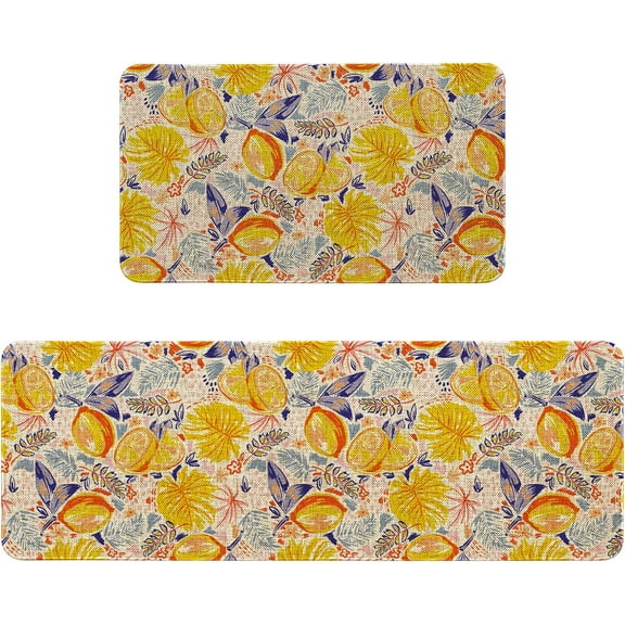 Lemon Kitchen Rug Sets of 2 Non Slip Washable, Lemon Kitchen Mat Set Home Decor Summer Kitchen Mats and Rugs