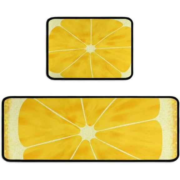Lemon Kitchen Rugs Mat Farmhouse Style Lemon Rugs Anti Fatigue Kitchen Rug Set PVC Non Slip Waterproof Washable Rug (17"x47.2"+17"x23.6")