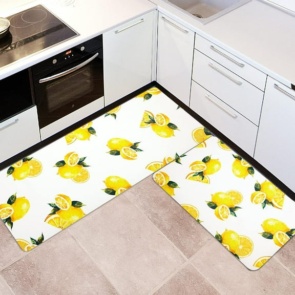 Lemon Kitchen Rugs and Mats Set of 2, Anti Fatigue Floor Mat, Waterproof PVC Leather Non Slip Kitchen Floor Mats,Comfort Doormat Standing Running Mats Area Rugs Carpet Decor for Kitchen