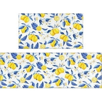 Lemon Kitchen Rugs and Mats Set of 2, Blue and Yellow Lemon Summer Farmhouse Non-Skid Washable for Kitchen Floor Sink Mats Decor and Accessories 17"x30" 17"x47"