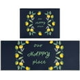 thumbnail image 1 of Lemon Kitchen Rugs Set 2 Piece Colorful Spring/Summer Lemon Floral Leaves Decorative Rugs for Kitchen Low-Profile Floor Mats Decorations for Home Kitchen (17"x48"+17"x24" Navy Blue Rugs), 1 of 6