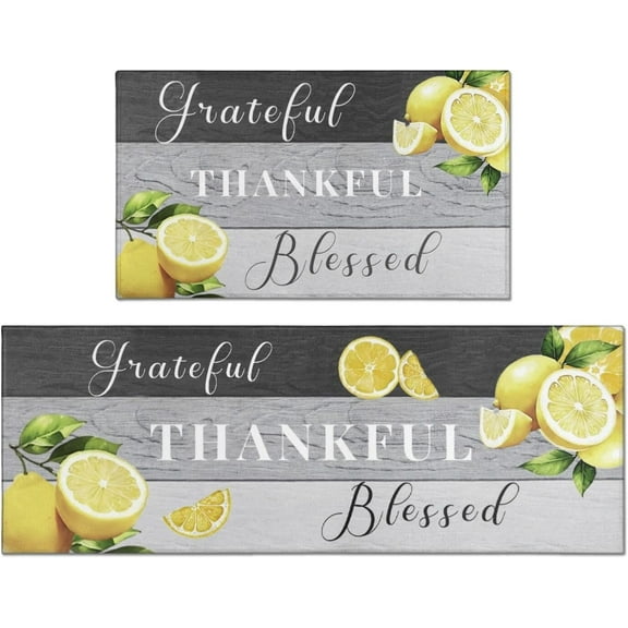 Lemon Kitchen Rugs Set 2 Pieces Non Slip Kitchen Floor Mats Farmhouse Washable Rugs for Kitchen Lemon Decor 17"x47"+17"x24"
