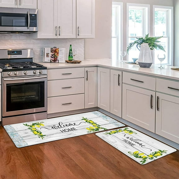 Lemon Kitchen Rugs and Mats Set of 2 Piece Kitchen Mats Waterproof Non-Slip Anti Fatigue Mats for Kitchen Floor Home Laundry 17”x28”+17”x47” （5）
