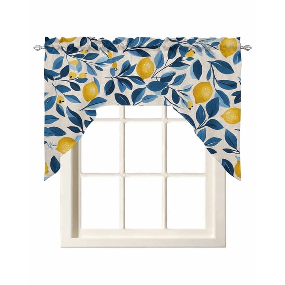 Lemon Kitchen Swag Valances for Windows, Watercolor Yellow Blue Fruit Branch Flower Swag Valances Curtains for Living Room, Rod Pocket Window Treatments for Bathroom, Bedroom, Cafe, 56"x36"