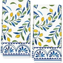 Lemon Kitchen Towel Yellow Lemon with Blue Leaves Dish Cloth 18 x 26 Inch Vintage Hand Drying Tea Towel for Spring Summer Cooking Wiping Cleaning, 2Pcs