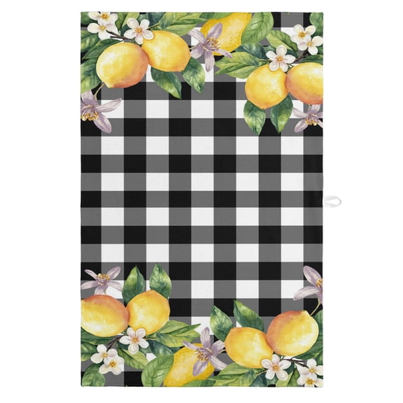 Lemon Kitchen Towels, Absorbent Microfiber Kitchen Dish Hand Tea Bath Towel, Black Plaid Check Yellow Fruit Flower Floral Quick Dry Cleaning Cloth Dishclothes Decorative Sets, (1-PC, 18x28)