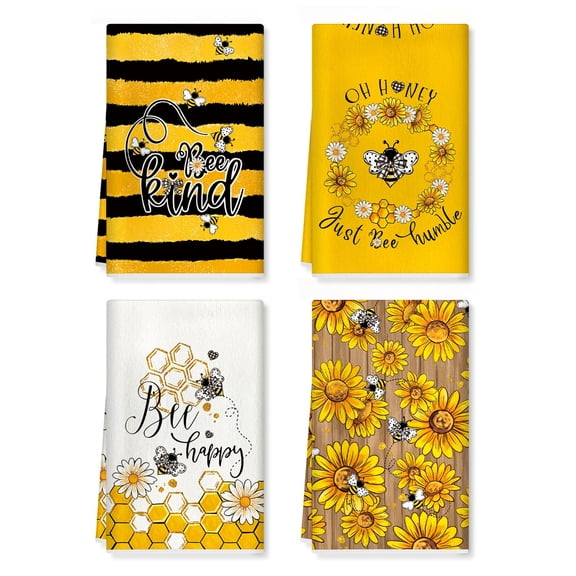 Lemon Kitchen Towels Soft Polyester Blend Navy Blue Hand Towels, 16 x 24'' Absorbent Dish Cloth for Kitchen Home Decor, Housewarming, Birthday Gifts for Mom, Set of 4