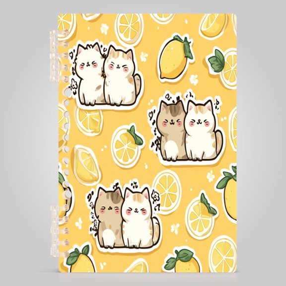 Lemon Kitten Notebook College Horizontal Grid Paper Ink Spill Resistant Water Resistant Cover 8.3x5.7x0.4in