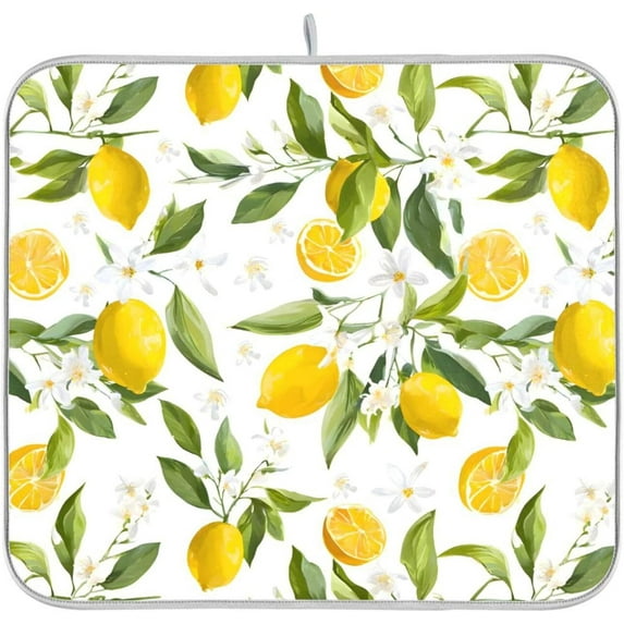 Lemon Leaf Dish Drying Mat for Kitchen Counter Absorbent Dish Drainer Mats Drying Pads 16"x18"