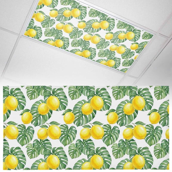 Lemon Leaf Fluorescent Light Covers Watercolor Lemon Floral Green Monstera Leaf Magnetic Light Filters Ceiling Lighting Panel Shade for Classroom Office Home 2 x 4 ft, 1 Pack
