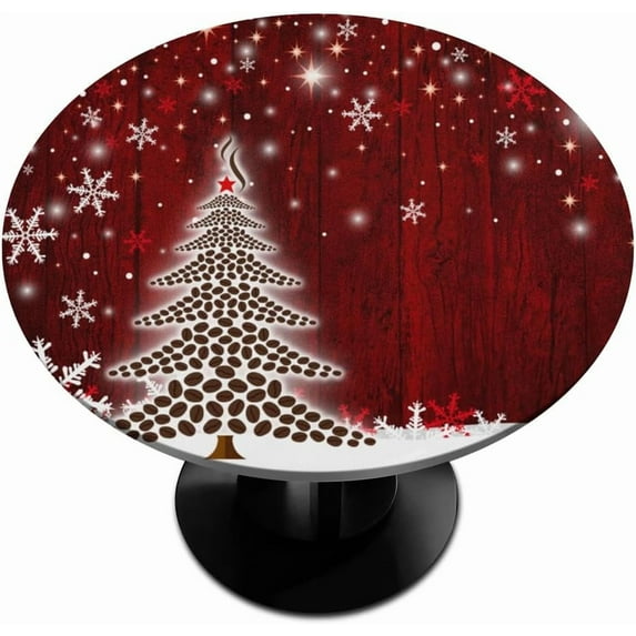 Lemon Leaf Round Table Cover with Elastic Edge - Fitted Waterproof Wipeable Tablecloth for Kitchen Dining Party & Holiday - Fits 40-44 In Round Plastic Table