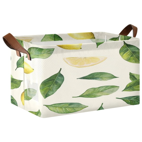 Lemon Leaf Storage Basket Soccer Plaid Fabric Hoard Box Oversized Collapsible Closet Organizer with Metal Iron Frame 16.911.410in