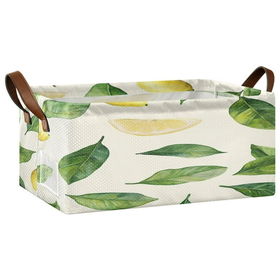 Lemon Leaf Storage Basket Soccer Plaid Fabric Hoard Box Oversized Collapsible Closet Organizer with Metal Iron Frame 16.911.47.7in