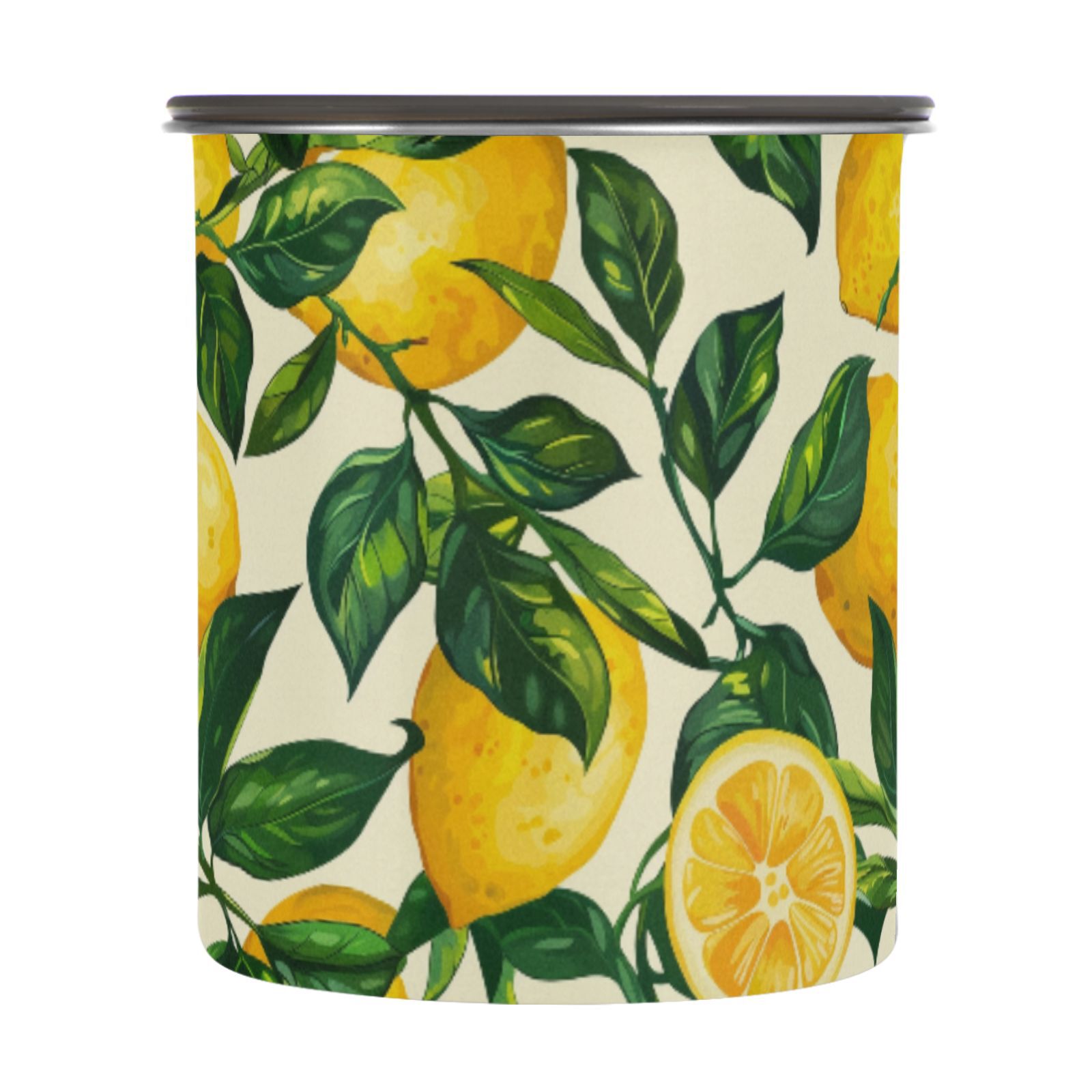 Lemon Leaves Airtight Coffee Bean Canister 30oz Food Storage Containers with Lids For Gournd, Tea, Sugar, Flour, Rice, Cereal, Candy Cookie Jar