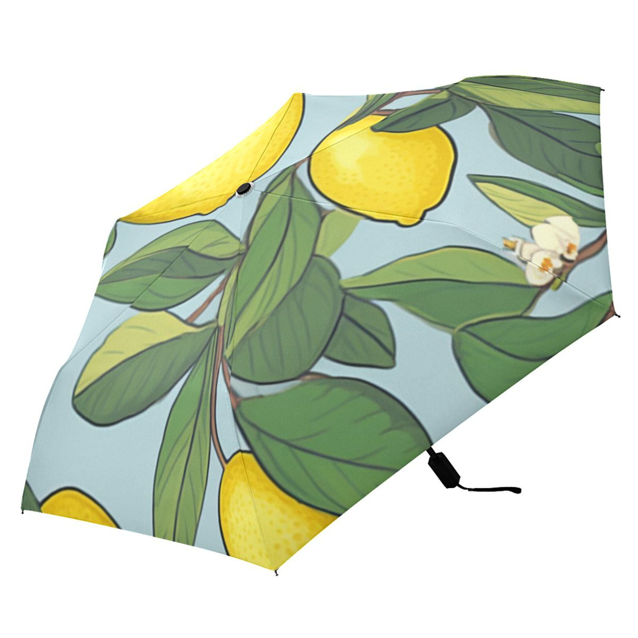 Lemon Leaves Compact Folding Umbrella for Rain Windproof Travel ...