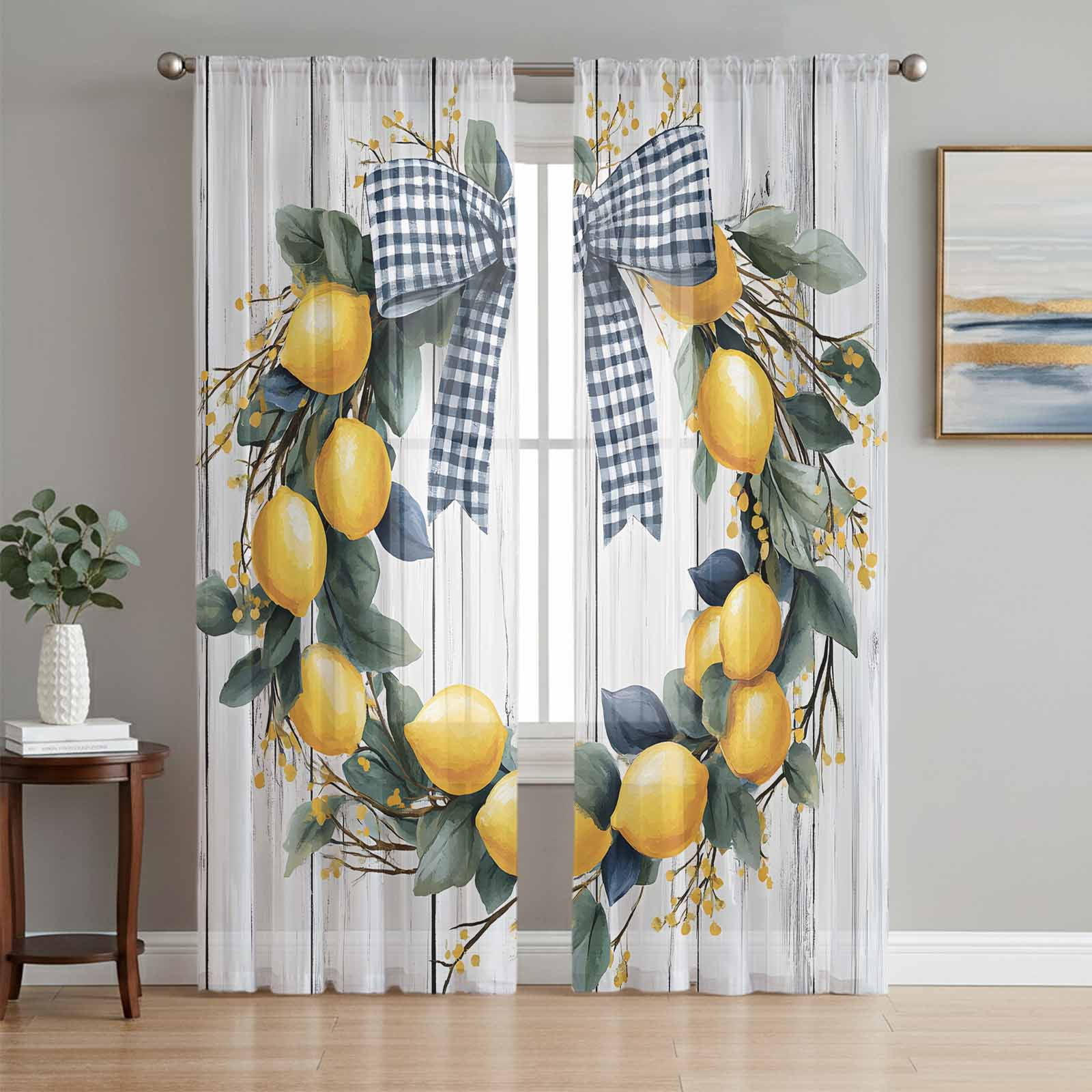 Lemon Leaves Garland Sheer Curtains 72 Inch Length 2 Panels Set ...