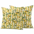 thumbnail image 1 of Lemon Leaves Outdoor Waterproof Pillow Covers, Yellow Vertical Stripes Spring Flowers Decorative Square Throw Pillowcase Sofa Cushion Sham for Patio/Couch/Chair, 16"x16" 2 Pack, 1 of 8