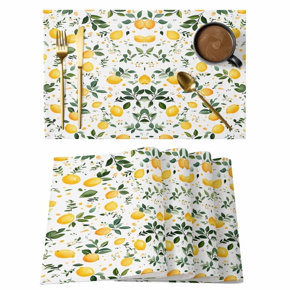 Lemon Leaves Placemats Set of 4 Summer Fruit Botanical Watercolor Flower Place Mats Indoor Wipeable Table Mats Washable Cloth Dining Table Placemats for Kitchen Holiday Party Home Decor 13x19 Inch