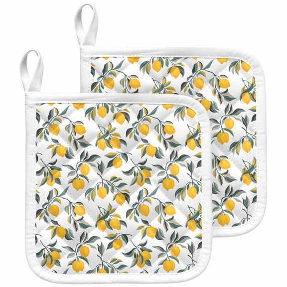 Lemon Leaves Pot Holders for Kitchen Heatproof Potholder, 2 Pack Summer Botanical Hot Pads Multipurpose Oven Pads Cloth Potholders Trivet for Cooking and Baking