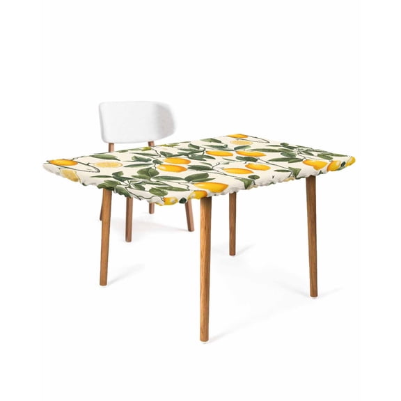 Lemon Leaves Rectangle Tablecloth, Waterproof Elastic Fitted Table Covers for 5 Foot Tables, 30x60inch Decorative Tablecloths for Picnic, Camping, Outdoor, Summer Fruit Country Nature Watercolor