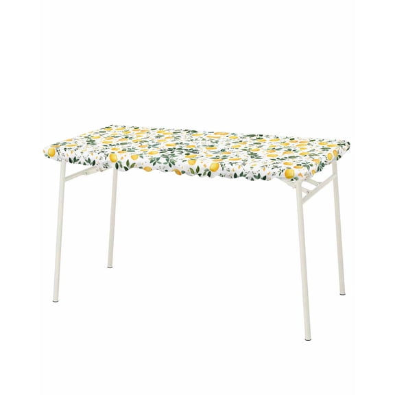 Lemon Leaves Rectangle Tablecloth, Waterproof Elastic Fitted Table Covers for 8 Foot Tables, 32x96inch Decorative Tablecloths for Picnic, Camping, Outdoor, Summer Fruit Botanical Watercolor Flower
