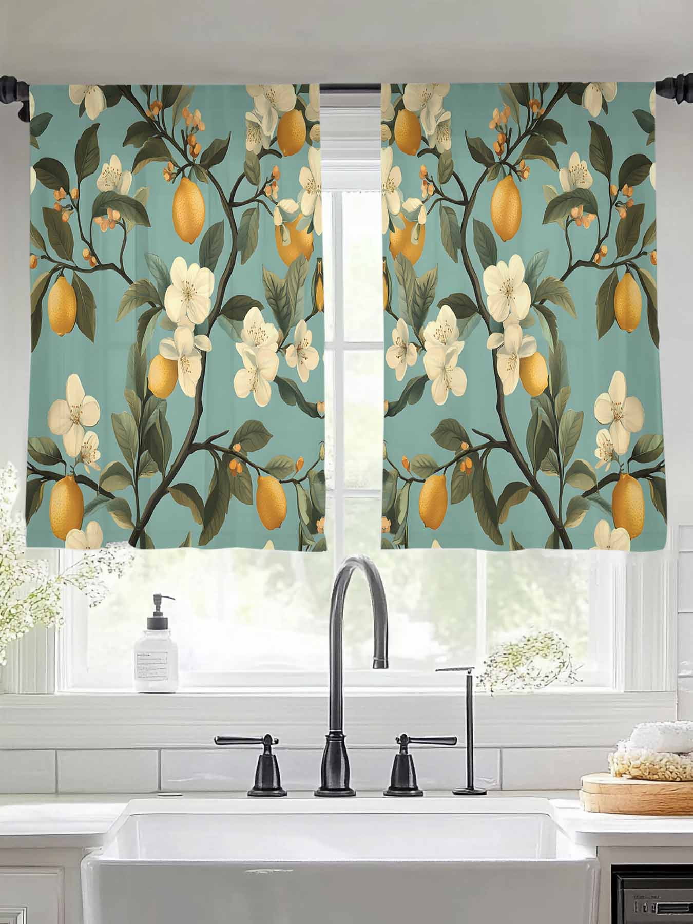 Lemon Leaves Sheer Curtains for Living Room Bedroom Summer Fruit Branch ...
