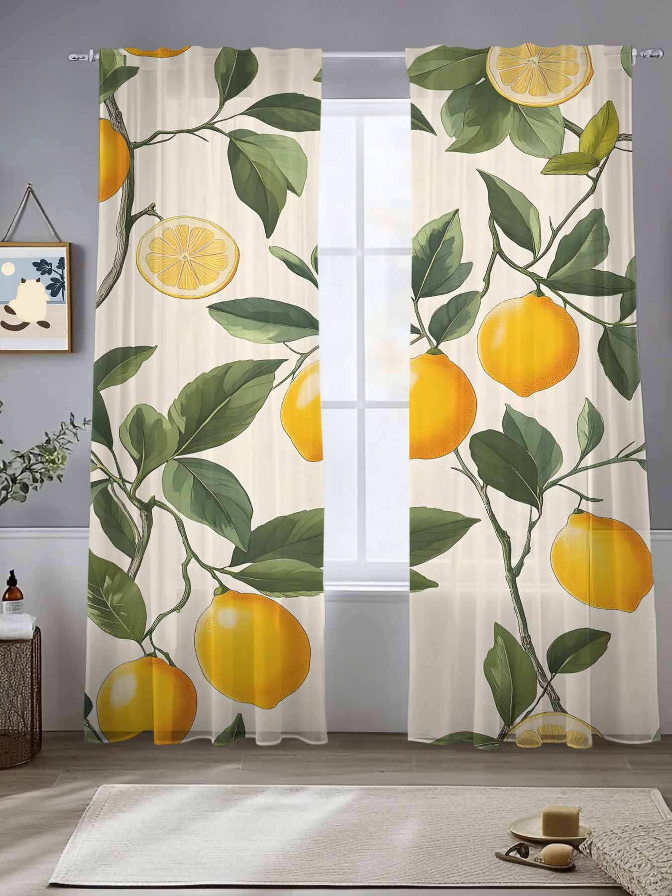Lemon Leaves Sheer Curtains for Living Room Bedroom Summer Fruit ...
