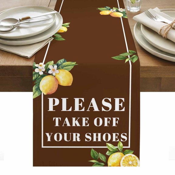 Lemon Letter Table Runner - 36 Inch Long, Kitchen Dining Table Runner Dresser Scarves, Rustic Botanical Fruit Floral Leaves Brown Farmhouse Decor for Coffee Tables Wedding Party Banquet